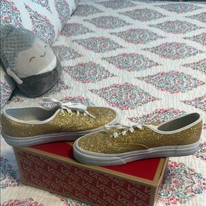 Vans Gold and White Sneakers Shimmering Canvas Low-Top